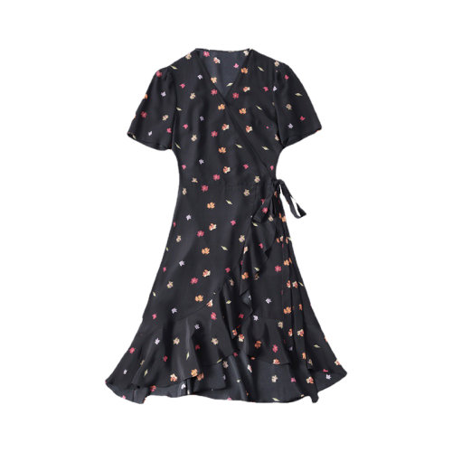 GeleiStory/GeleiStory  夏季新款時(shí)尚收腰印花真絲連衣裙    女裝＞女士裙裝＞女士連衣裙