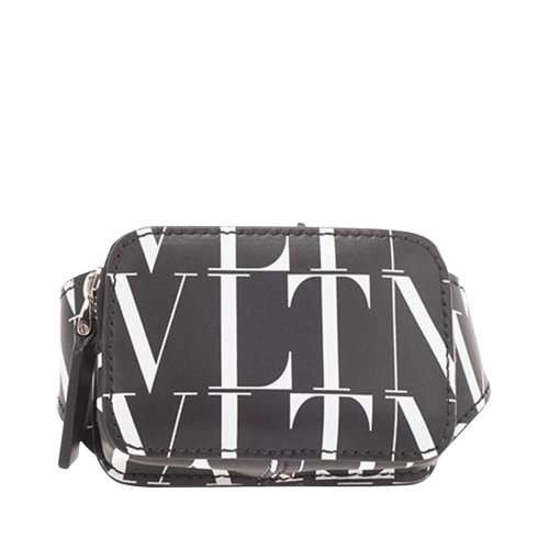 Valentino/華倫天奴 男士黑色印花小牛皮腰包胸包