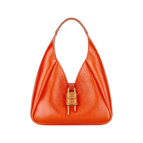 Givenchy/紀梵希 22新款 G-Hobo系列 女士橙色粒面小牛皮鱷魚壓紋皮革手柄金色飾面單肩腋下手提包BB50QNB1M2-801