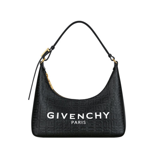 Givenchy/紀(jì)梵希 22新款 Moon Cut Out系列 女士小號(hào)黑色壓花帆布配小牛皮字母圖案調(diào)節(jié)皮革手柄金色飾面金屬單肩手提包BB50PYB1GT-001