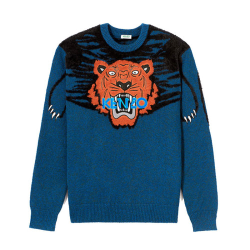 KENZO/高田賢三  凱卓男裝 經(jīng)典虎頭圖案 男士藍(lán)色棉質(zhì)時尚圓領(lǐng)秋冬針織衫/毛衣 F865PU2513XA.53