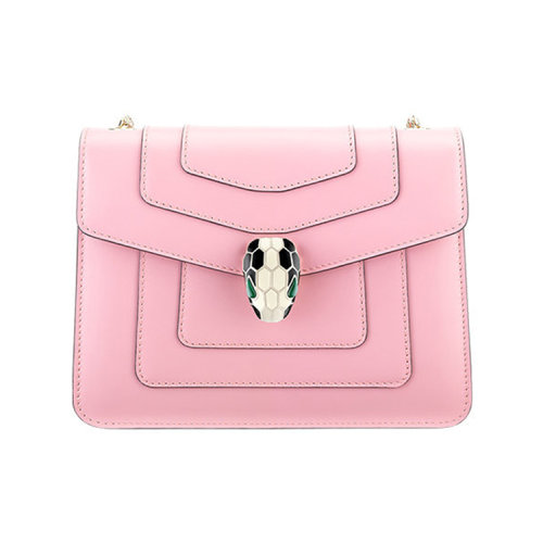 BVLGARI/寶格麗  Serpenti Forever系列 女士粉色小牛皮蛇頭翻蓋小號鏈條單肩斜挎包 287966