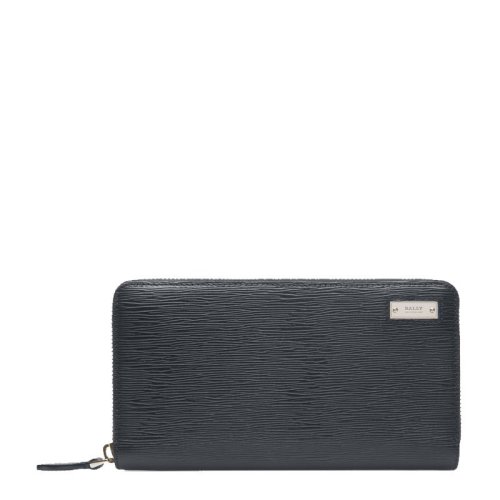 BALLY/巴利   男士深藍(lán)色皮革拉鏈LOGO標(biāo)識(shí)長(zhǎng)款錢夾錢包