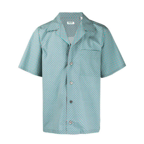 KENZO/高田賢三  凱卓男裝 密集老虎頭圖案 男士混色棉質(zhì)時(shí)尚百搭春夏短袖襯衫 FA55CH5291KJ.58