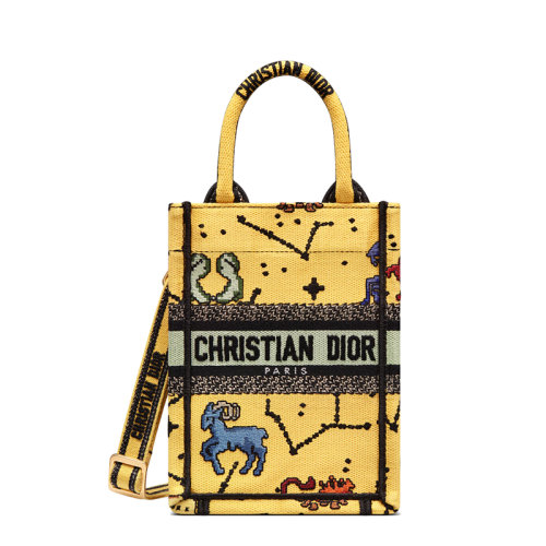 DIOR/迪奧 22新款BOOK TOTE系列 女士黃色面料多色Pixel Zodiac圖案刺繡單肩斜挎手提托特包S5555CRTY_M930