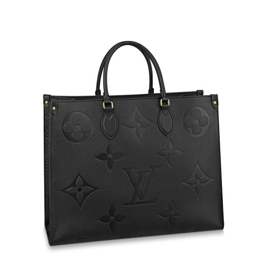 Louis Vuitton/路易威登 經(jīng)典款ONTHEGO系列 女士大號(hào)黑色老花壓紋粒面皮革單肩手提托特包M44925