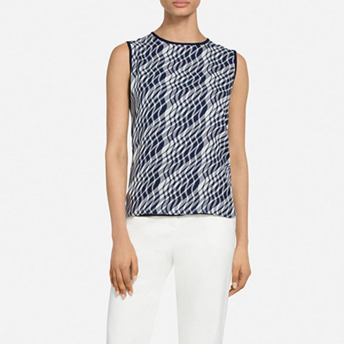 St.John/盛薔女士格紋印花真絲羊毛無袖背心上衣女士針織衫/毛衣 K9100C2