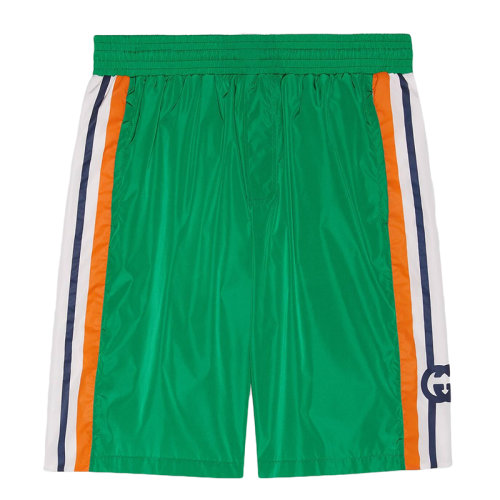 GUCCI/古馳 ouverture系列 男士綠色尼龍復古GG條紋印花短褲599576XHADW3063