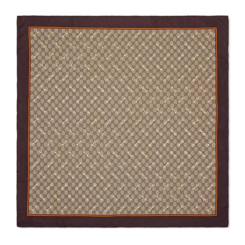  GUCCI古馳 22年秋冬 女士 GG馬銜扣印花真絲圍巾 662576 3G001 2276