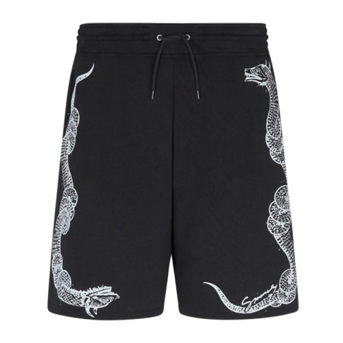 Givenchy/紀(jì)梵希 男士黑色棉質(zhì)經(jīng)典蛇紋圖案印花裝飾抽繩款運(yùn)動(dòng)褲短褲男褲 BM50D330AF-001