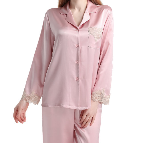 GeleiStory/GeleiStory  蕾絲分體兩件套裝春夏絲綢純色桑蠶絲家居服  女裝＞女士睡衣/家居服＞女睡衣/家居服