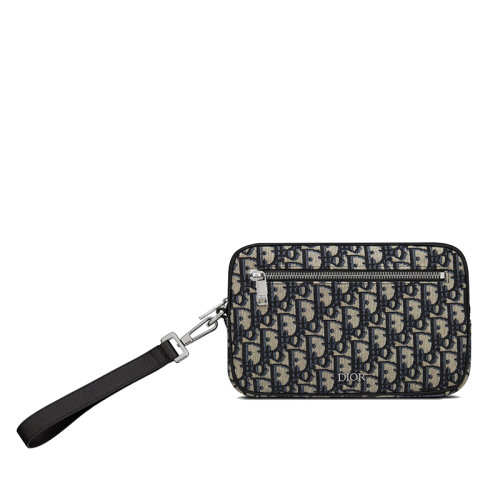 DIOR/迪奧 20  男士米色/黑色老花帆布dior徽標(biāo)手拿包2ESCA340YSE_H05E