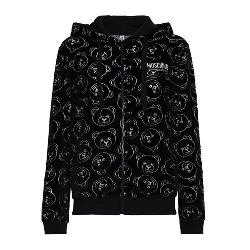 MOSCHINO/莫斯奇諾 女士黑色棉質(zhì)混紡滌綸經(jīng)典字母徽標(biāo)小熊印花拉鏈開(kāi)合連帽上衣衛(wèi)衣外套夾克 A1733-9017-0555