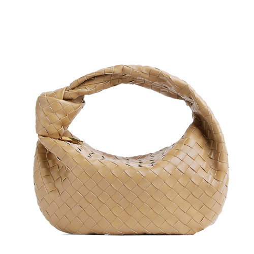 Bottega Veneta/葆蝶家 22春夏新款TEEN JODIE系列 女士燕麥色小羊皮Intreccio編織系結手提單肩羊角包690225VCPP09776