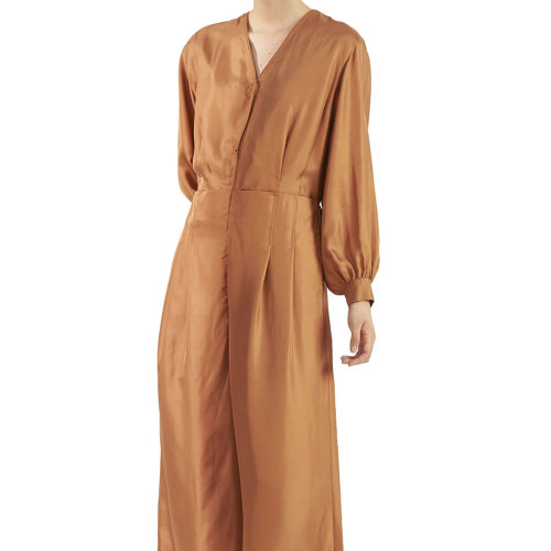 nisiss/怡夕V領(lǐng)長(zhǎng)袖微褶低腰連身褲女士連體褲N163AN42