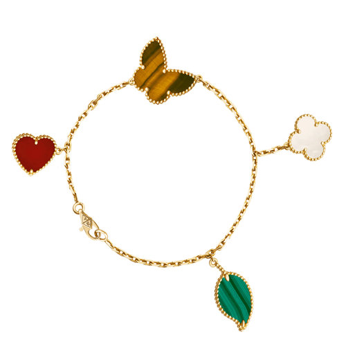 Van Cleef & Arpels/梵克雅寶 經(jīng)典Lucky Alhambra系列 18k金黃金4個(gè)圖案吊墜手鏈VCARD79600