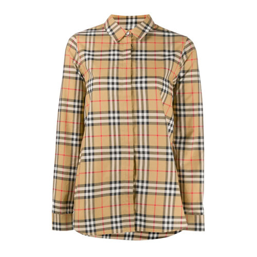 Burberry/博柏利 新品女裝 服飾  翻領(lǐng)經(jīng)典格紋棉質(zhì)襯衣 女士長(zhǎng)袖襯衫
