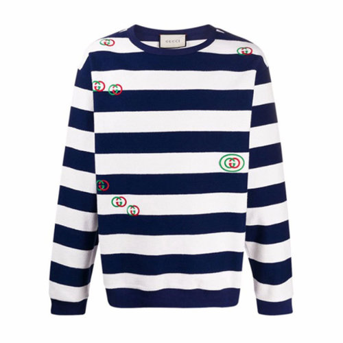 GUCCI/古馳  古琦男裝 經(jīng)典雙G圖案 男士 藍(lán)白條紋 棉質(zhì) 針織衫/毛衣 581969 XJBKQ 4759