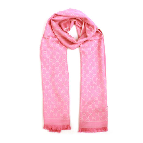 GUCCI/古馳 女士粉色羊毛流蘇毛邊雙G圖案舒適保暖披肩圍巾圍脖 411115-3G 00-9272