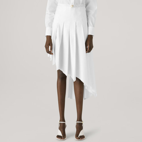 【21春夏新款】St. John/盛薔白色不對稱百褶中短款女士半身裙K713C21