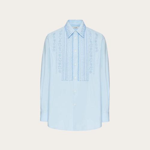  VALENTINO華倫天奴 22年秋冬 男士 長袖襯衫 CHEMISE EN COTON A_VEC PLASTRON BRODé XV3ABA9