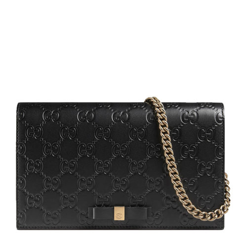 GUCCI/古馳 女士黑色牛皮GG壓花翻蓋單肩包斜挎包鏈條包女包 431408-CWC1G-1000
