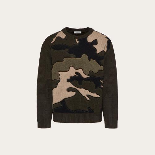  VALENTINO華倫天奴 22年秋冬 男士 針織衫 PULL RAS-DU-COU BRODé CAMOUFLAGE OPEN CUTS XV3K