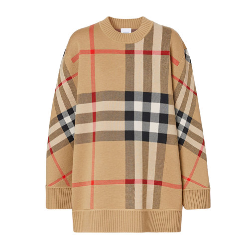 BURBERRY/博柏利 格紋功能性羊毛提花針織衫 女士針織衫/毛衣 80391521