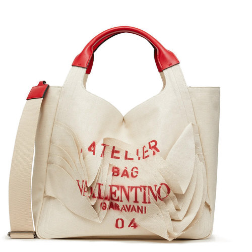 Valentino/華倫天奴  Atelier系列 女士自然色04 Rouches版帆布褶皺手提斜挎單肩VW2B0H90AYY0NE
