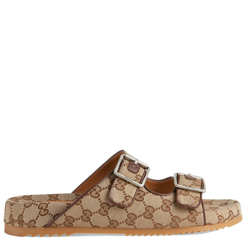 GUCCI/古馳 男士米色和烏木色GG帆布涼拖6580202HK609791