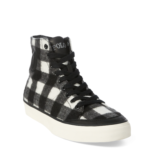 Polo Ralph Lauren/拉夫勞倫馬球  男士 時(shí)尚休閑 小馬標(biāo) Solomon格子圖案法蘭絨混羊毛高幫運(yùn)動(dòng)鞋 474555