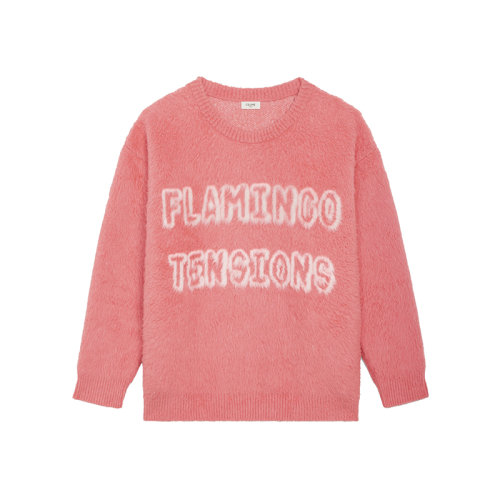 CELINE/賽琳 22年春夏新款 SCOTT REEDER聯(lián)名系列 男士亮粉色棉質混紡藝術家提花拉絨套頭衫毛衣2A23W526Q.24BP