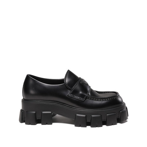 PRADA/普拉達(dá) 男士Monolith系列亮面皮革徽標(biāo)扣飾厚底鞋樂福鞋皮鞋 2DE129 B4L