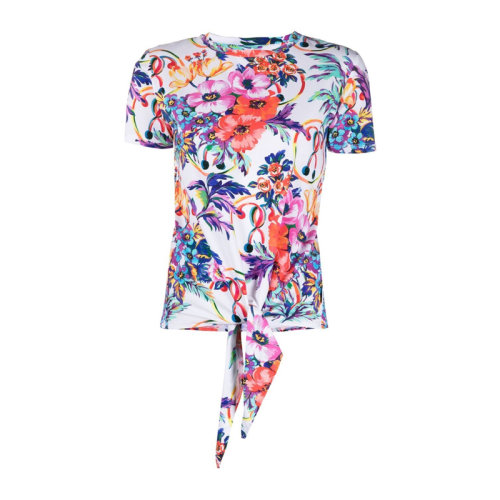 MOSCHINO 莫斯奇諾 女士 服裝  圓領(lǐng)彩色印花短袖系帶棉質(zhì)T恤 女士短袖T恤