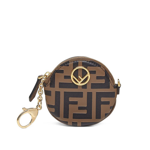 FENDI/芬迪 F is Fendi系列 女士棕色小牛皮壓紋FF圖案圓形硬幣包8M0444AAFMF13VK