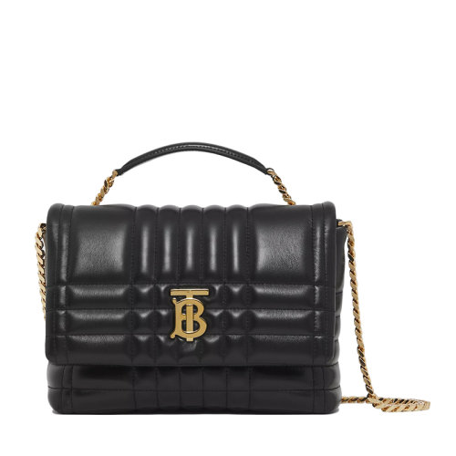 BURBERRY/博柏利 Lola系列 女士小號(hào)黑色絎縫羊皮革手提斜挎單肩鏈條包80490501