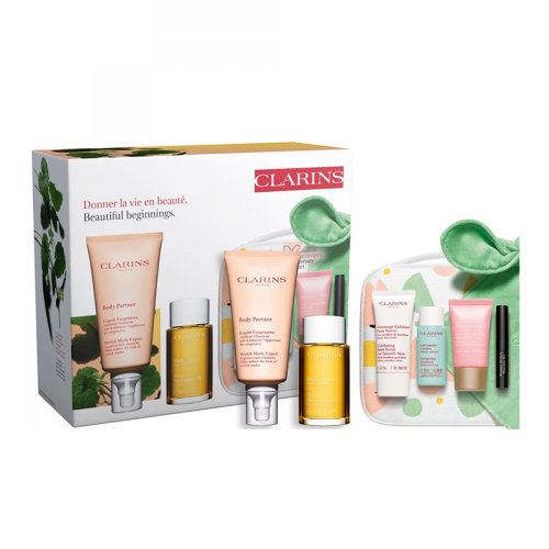 Clarins嬌韻詩(shī) 2022年限量身體護(hù)理套裝6件套 護(hù)理油100ml+身體乳175ml+磨砂乳30ml+日霜15ml+腿部舒柔乳30ml+睫毛膏3ml