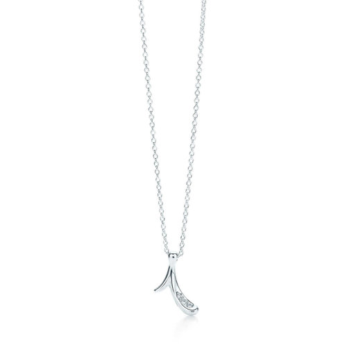 Tiffany & Co./蒂芙尼 Elsa Peretti系列 純銀鑲嵌鉆石I字母吊墜項鏈項鏈 26032059