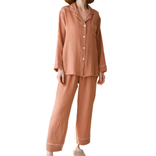 GeleiStory/GeleiStory 春夏新品休閑居家系列全棉雙層泡泡紗女士經典長袖長褲套裝 女裝＞女士睡衣/家居服＞女睡衣/家居服