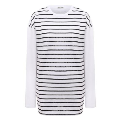  Miu Miu/繆繆 女士白色棉質(zhì)長袖T恤 MJL7941ZSB F0009 PLFSX