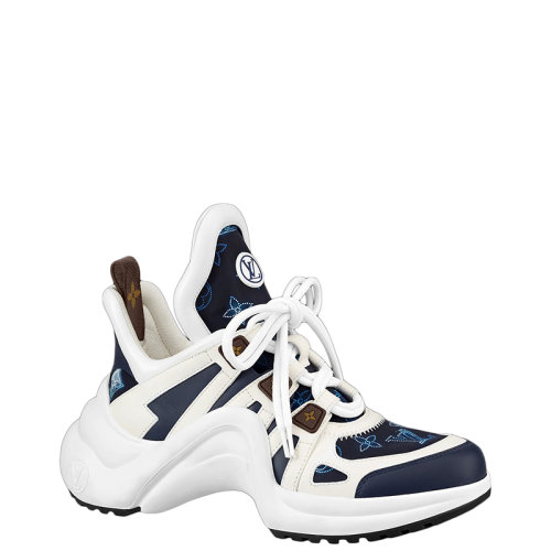 Louis Vuitton/路易威登 22年早春新款 LV ARCHLIGHT系列 女士白色/海軍藍(lán)色老花印花再生尼龍拼小牛皮運(yùn)動(dòng)鞋1A9RX2