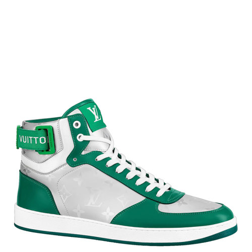 Louis Vuitton/路易威登 22年早春新款 RIVOLI系列 男士綠色牛皮革和金屬質(zhì)感老花帆布高幫運(yùn)動(dòng)鞋1A9J69