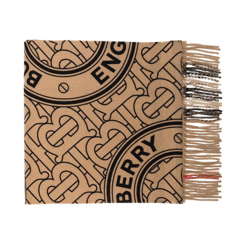 BURBERRY/博柏利 女士米色羊絨logo花紋裝飾圍脖圍巾 8045238