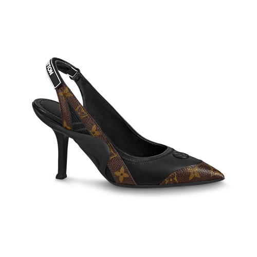 Louis Vuitton/路易威登 22年秋冬新款 ARCHLIGHT系列 女士棕色羊皮革拼Monogram漆面帆布老花圖案露跟高跟鞋1AADD9