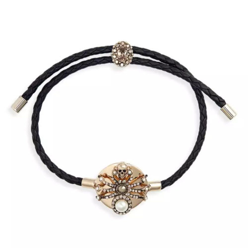 Alexander McQueen/亞歷山大麥昆 女士 黑色皮革水晶時(shí)尚手鏈 554274CVJCK1000