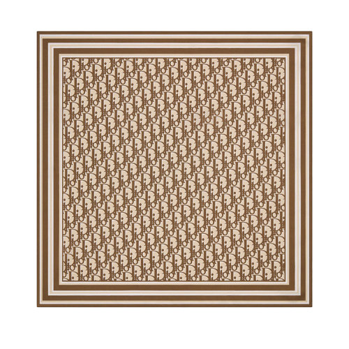 DIOR/迪奧 22年春夏新款 男士米色/咖啡棕色桑蠶絲老花印花飾巾方巾28B1060B0341_C181