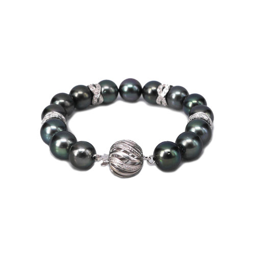 zhuella/珠艾樂(lè) 大溪地黑珍珠 18k金鉆石手環(huán)手鏈?zhǔn)骤C