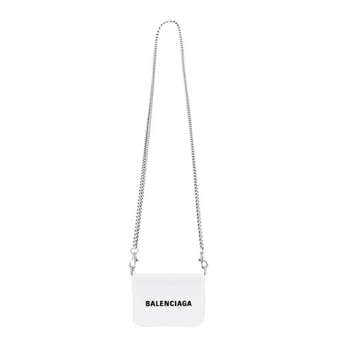 Balenciaga/巴黎世家 21新款 女士迷你白色粒面小牛皮按扣鏈條錢包6181451IZI39060