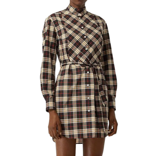 BURBERRY/博柏利 巴寶莉  純棉 黑色 格紋 女士連衣裙 襯衫 襯衣 襯衫式連衣裙（附腰帶） 女裝 80081411 瑕疵特賣（陳列痕跡，不影響使用）