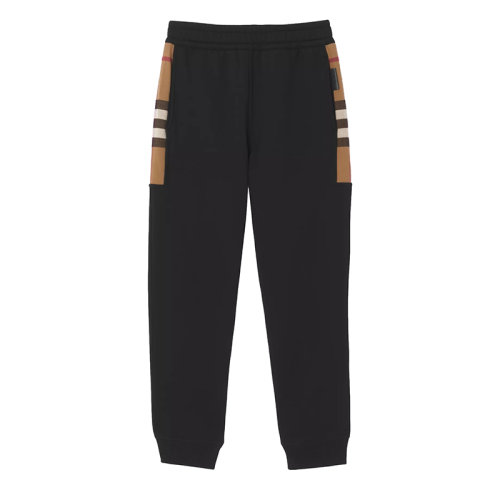 BURBERRY/博柏利 22年早春新款 男士黑色棉質混紡格紋裁片慢跑運動褲80450131